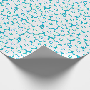 Papier Cadeau Fleurs Gras - Blanc sur Aqua Blue