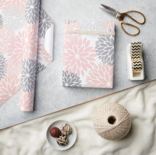 Papier Cadeau Fleurs Gris Rose Rose Chic Et Élégantes