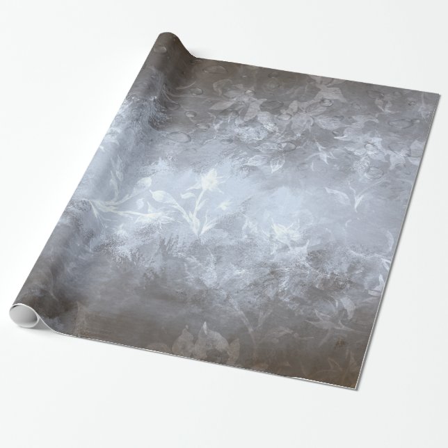 Papier Cadeau Fleurs Grises Et Blanches (Déroulé)