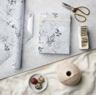 Papier Cadeau Fleurs grises Peinture Botanique