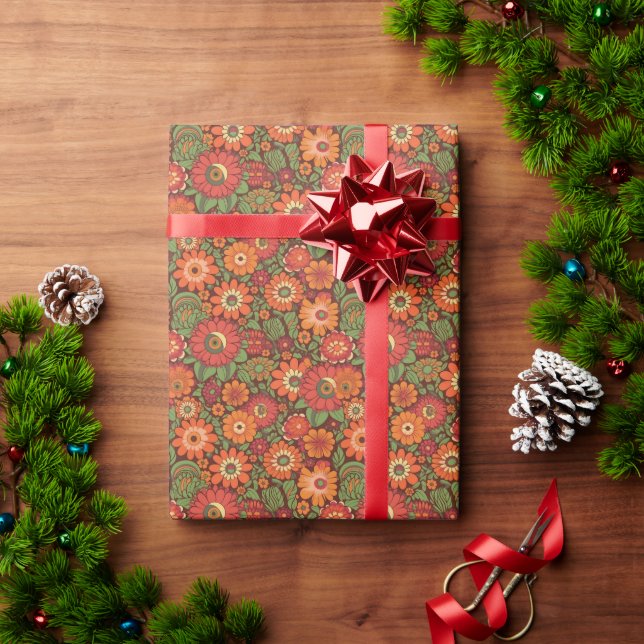 Papier Cadeau Fleurs Hippie Retro (Cadeau de vacances)