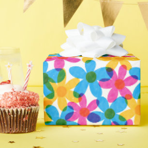 Papier Cadeau Fleurs hippies brillantes et audacieuses Retro Flo