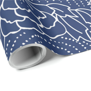 Papier Cadeau Fleurs japonaises blanches et bleues motif