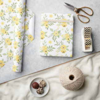 Papier Cadeau Fleurs jaunes élégantes et verdure