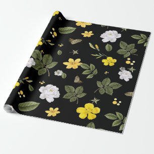 Papier Cadeau Fleurs jaunes et roses blanches 2
