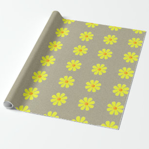 Papier Cadeau Fleurs jaunes printanières sur arrière - plan gris