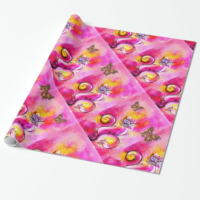 PAPIER CADEAU FLEURS JAUNES ROSES BLANCHES, BOUTEILLES D'OR (Déroulé)