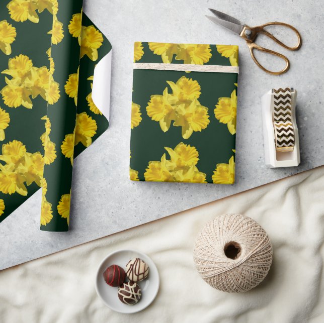 Papier Cadeau Fleurs jonquilles jaunes   (Artisanat)