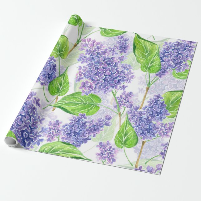 Papier Cadeau Fleurs lilas aquarelles (Déroulé)