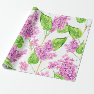 Papier Cadeau Fleurs lilas rose aquarelle