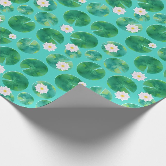 Papier Cadeau Fleurs Lys d'Eau Blanche & Motif Lily Pad (Coin)