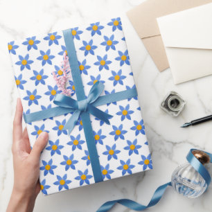 Papier Cadeau Fleurs marguerites en bois sur blanc