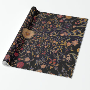 Papier Cadeau Fleurs médiévales en noir