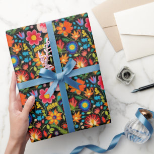 Papier Cadeau Fleurs mexicaines de fiesta carrelées