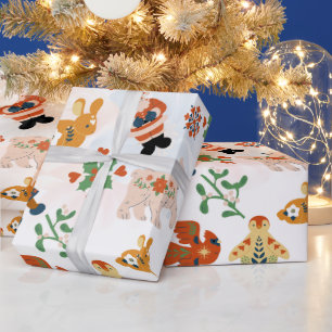 Papier Cadeau Fleurs mignonnes Motif de Noël avec Père Noël