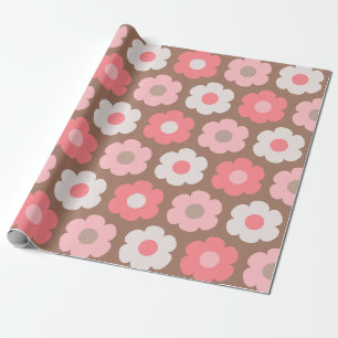 Papier Cadeau Fleurs mignonnes Retro Floral Rose et Mocha Brown