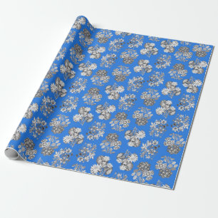 Papier Cadeau Fleurs monochromes sur fond bleu vif Cadeau
