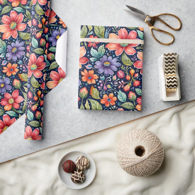 Papier Cadeau Fleurs multicolores modernes (Artisanat)
