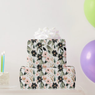 Papier Cadeau Fleurs noires et roses coquillage