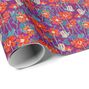 Papier Cadeau Fleurs orange sur coussin pourpre