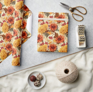 Papier Cadeau Fleurs oranges d'automne