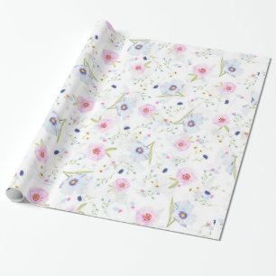 Papier Cadeau Fleurs Pâles Roses Et Bleues