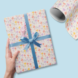 Papier Cadeau Fleurs pastel de printemps rose violet jaune crème