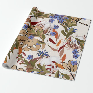 Papier Cadeau Fleurs pastel fleurissant lis de feuilles verts. R