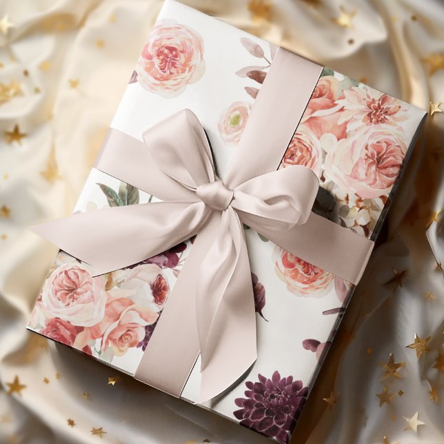 Papier Cadeau Fleurs Pastel Modernes & Cadeau Personnalisé Kraft (Créateur téléchargé)