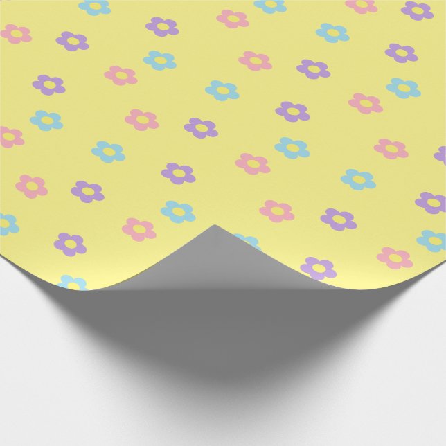 Papier Cadeau Fleurs pastel retro années 90 Y2k Jaune (Coin)
