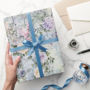 Papier Cadeau Fleurs pourpres crème