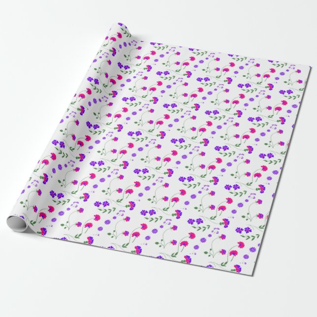 Papier Cadeau Fleurs printanières en violet et rose (Déroulé)