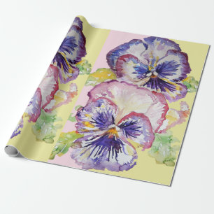 Papier Cadeau Fleurs printanières jaunes rose pâle et rose Aqu