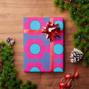 Papier Cadeau fleurs rose et bleu nature girlie art