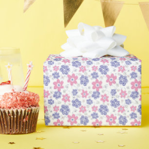 Papier Cadeau Fleurs rose lavande myosotis