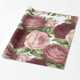 Papier Cadeau Fleurs roses chics de roses de Bourgogne de pays