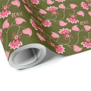 PAPIER CADEAU FLEURS ROSES COMME UN DON POUR VOTRE AMOUREUX