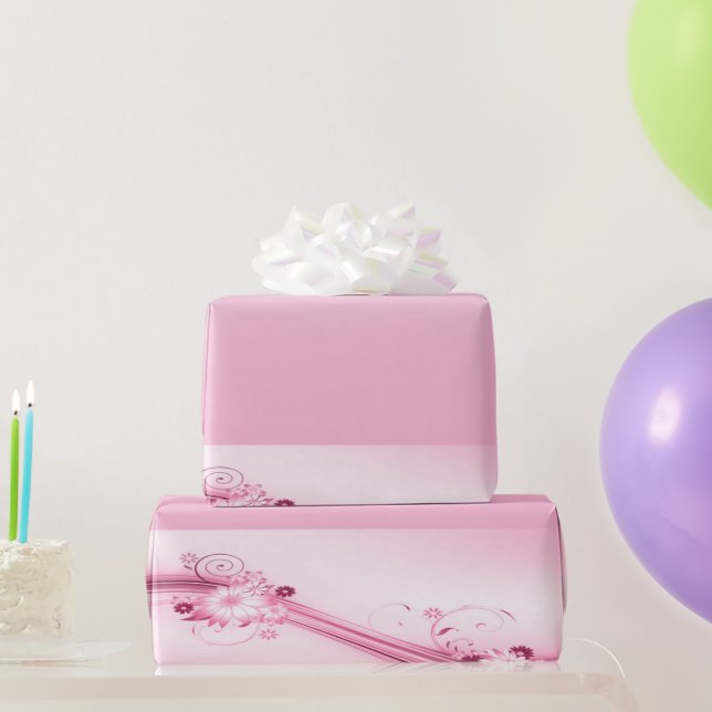 Papier Cadeau Fleurs roses dans les vagues (Cadeaux de fête)