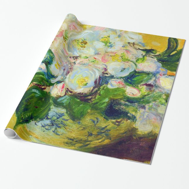 Papier Cadeau Fleurs Roses de Noël (Déroulé)