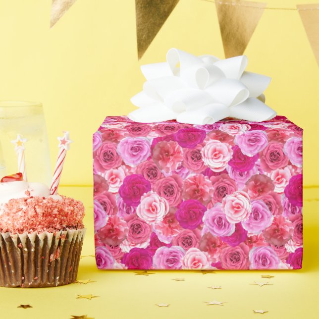 Papier Cadeau Fleurs roses démesurées douche Anniversaire Mariag (Fête d'anniversaire)