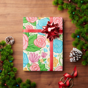 Papier Cadeau Fleurs Roses Et Bleues