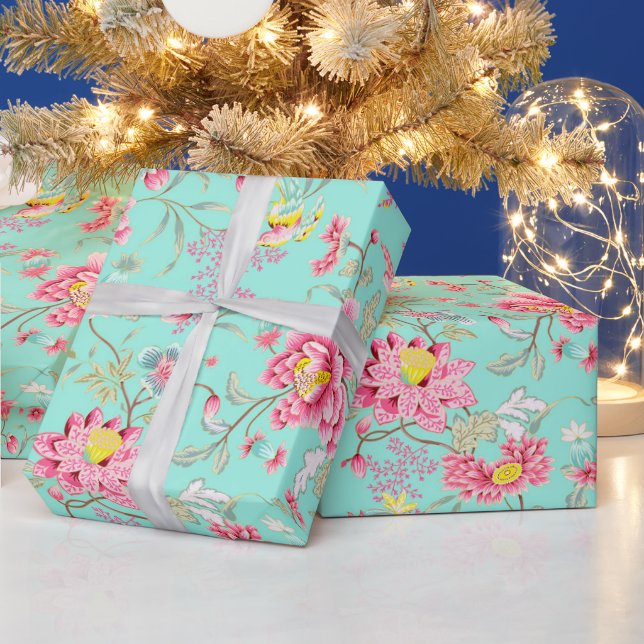 Papier Cadeau Fleurs Roses Et Colibri (Vacances)