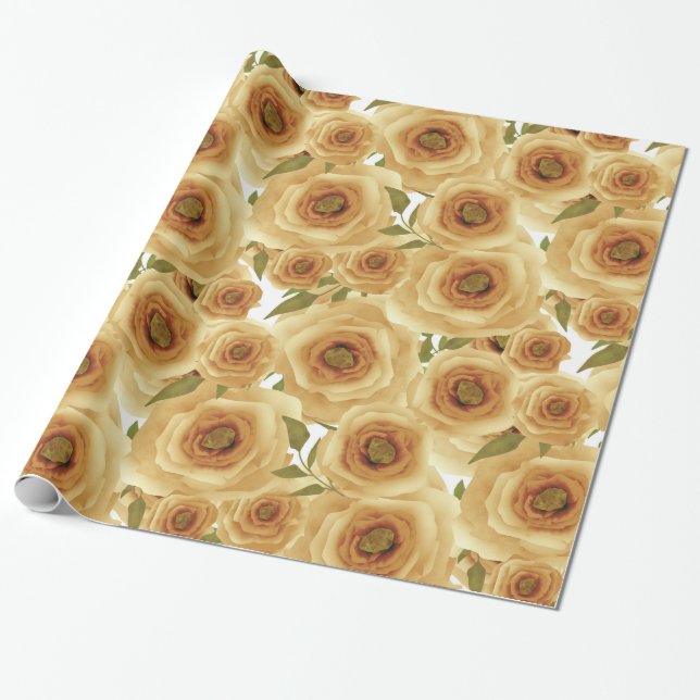 Papier Cadeau Fleurs roses imprimés floraux abstraits couleurs b (Déroulé)