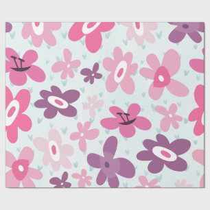 Papier Cadeau Fleurs roses mignonnes Motif Whimsical