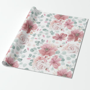 Papier Cadeau Fleurs Roses poussiéreuses Motif Élégante moder