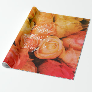 Papier Cadeau Fleurs roses Texte personnalisé Joyeux Fête des Mè