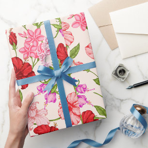 Papier Cadeau Fleurs roses tropicales