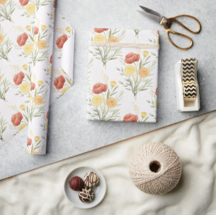 Papier Cadeau Fleurs Rouge Orange Jaune