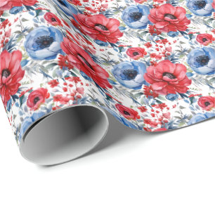 Papier Cadeau Fleurs rouges, blanches et bleues patriotiques