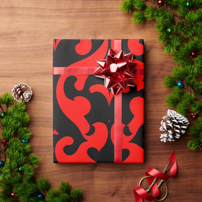 Papier Cadeau Fleurs rouges Damas Motif botanique (Cadeau de vacances)
